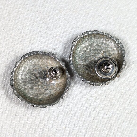 Round Brutalist Abstract stud earrings 2.5 cm silver tone metal - Picture 2 of 3
